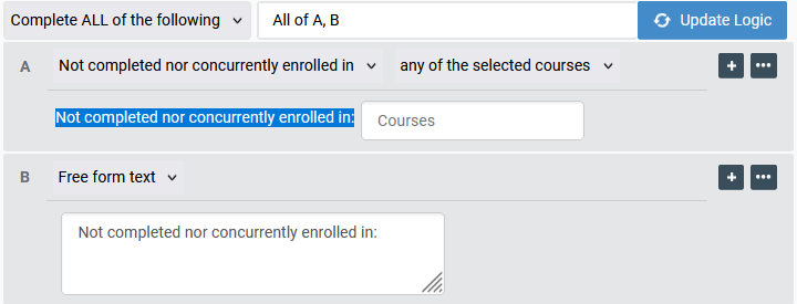 Antirequisite rule added to a Kuali CM course proposal, with the rule "Not completed nor concurrently enrolled" selected.