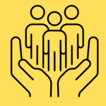Clipart of people surrounded by two hands.