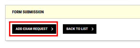 screenshot showing add exam request button highlighted in a red box