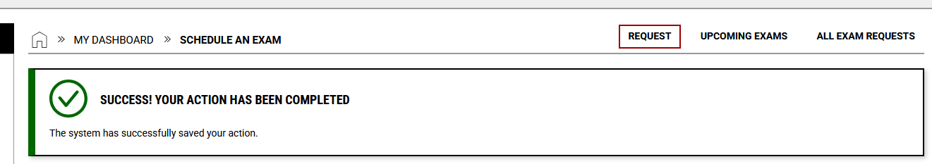 screenshot showing a green checkmark indicated the request was successfully submitted
