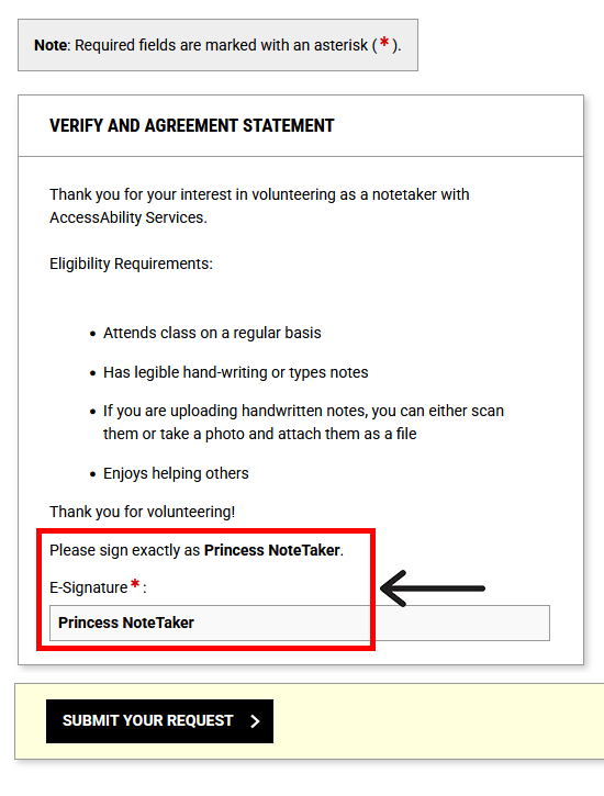 Notetaker agreement with E-Signature outlined.