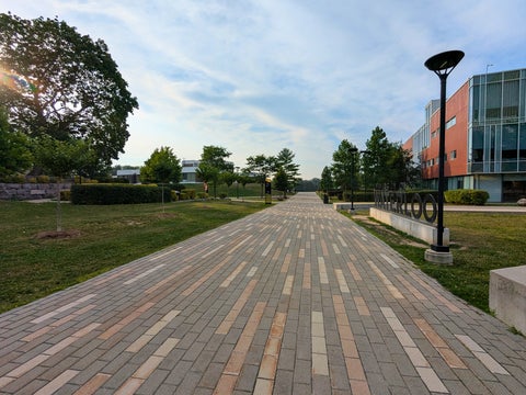 University of Waterloo main path walking toward Tatham Centre.