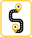 Curved path with location markers labeled A and B, representing a journey or step-by-step process.
