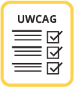 Checklist document with three checkmarks and the title "UWCAG," representing accessibility or standards compliance.