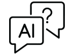 Two chat bubbles: one with AI and one with a question mark