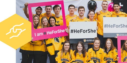 Student athletes participating in heforshe event