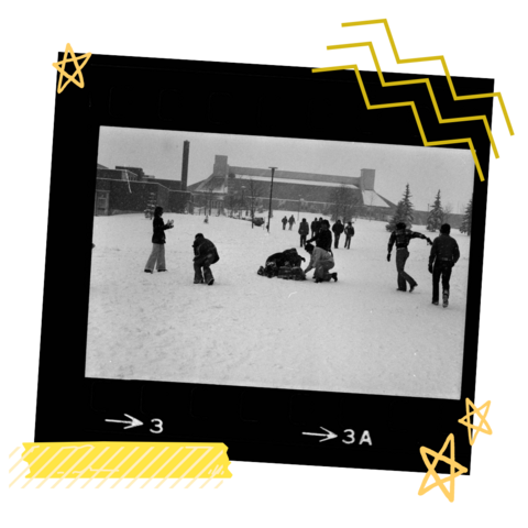 1974 people playing snow outside