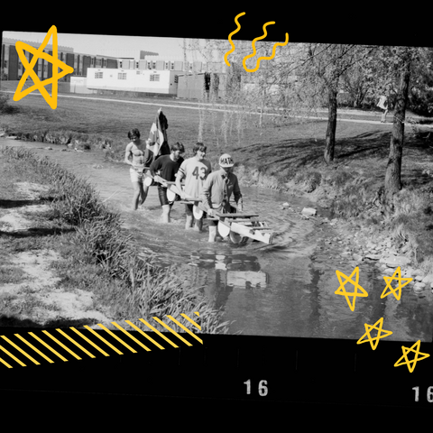 Students near a bridge
