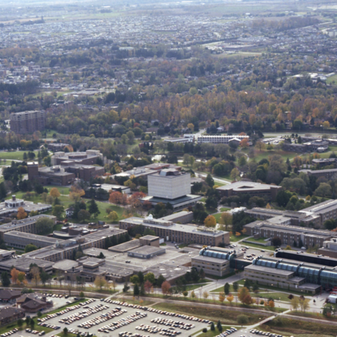 Aerial view of campus in 1998