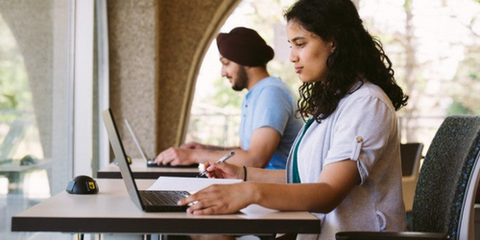 Students studying in library
