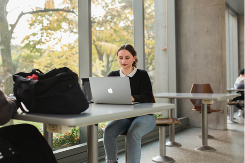 a student working on laptop