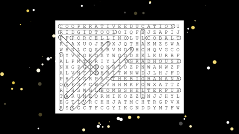Wordsearch with answers against sparkly background