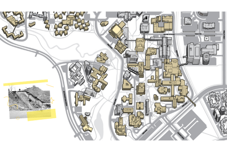 1973 campus map & construction scene