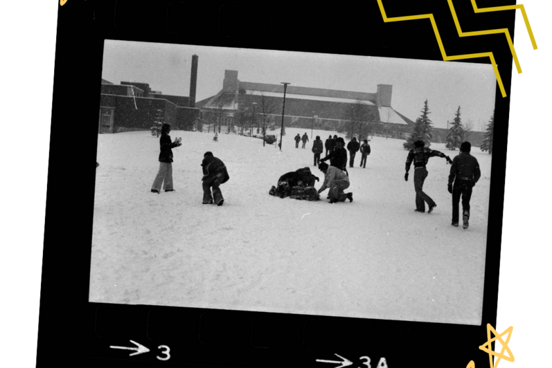 1974 people playing snow outside