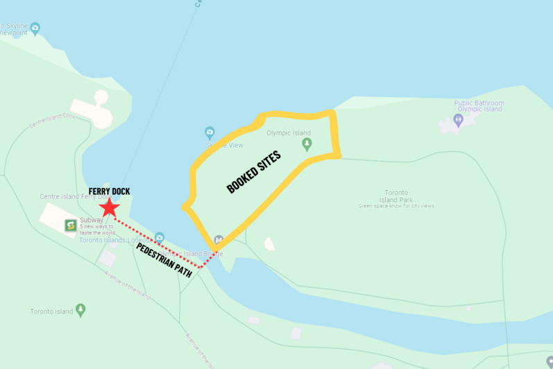 Event map showing route from ferry dock to alumni picnic