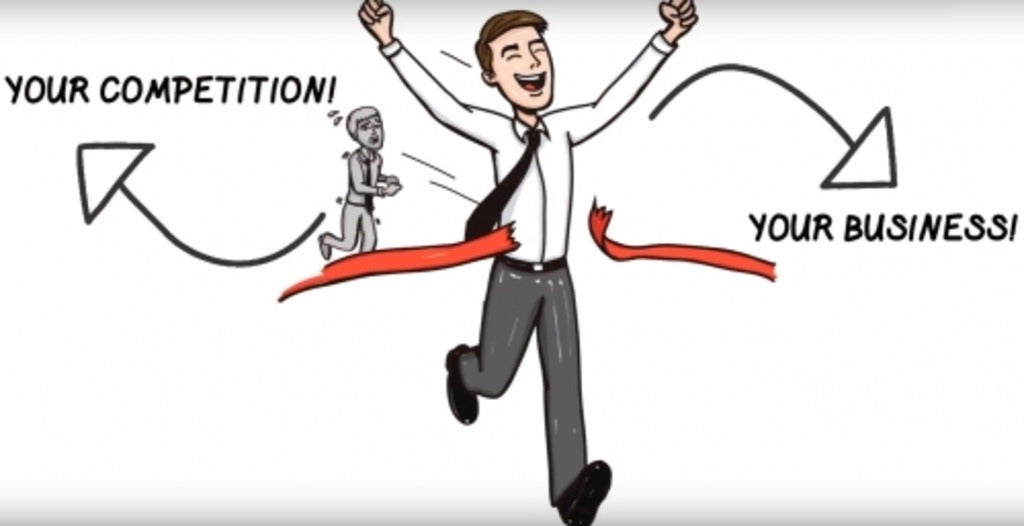 cartoon of a man beating his competition in a race