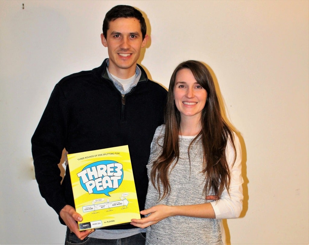 Jasmin and Eli with their game Thre3peat