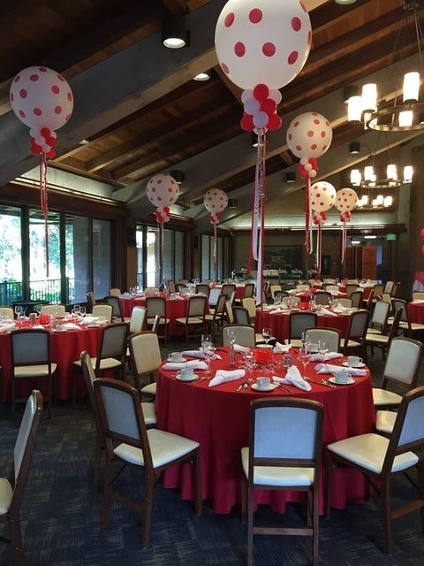 Tables with Canada Day decorations.