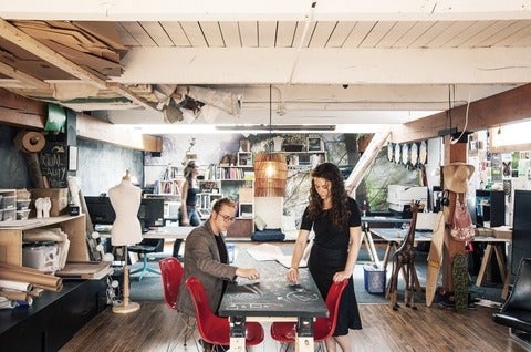 Azzopardi (left) and Robev (right) in the office of their 3,000 sq.ft design studio, downtown Victoria, BC