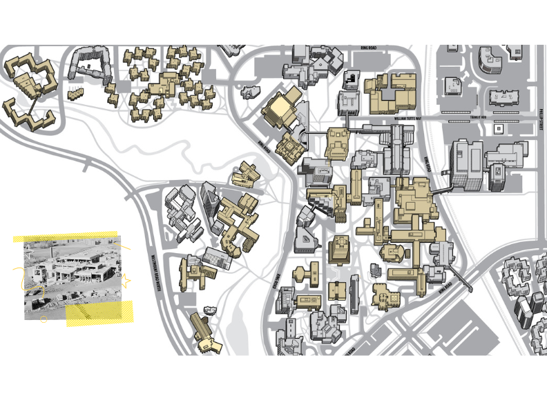 1968 campus map & construction scene 