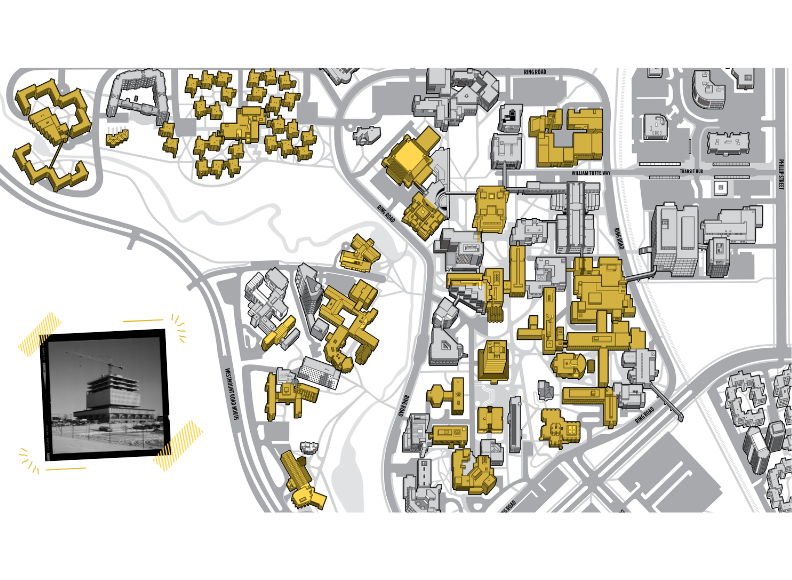 1969 campus map & construction scene