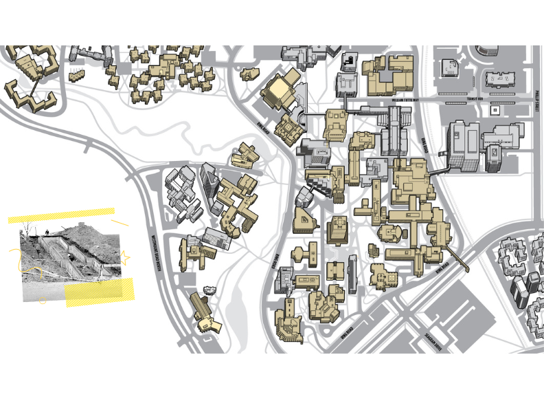 1973 campus map & construction scene
