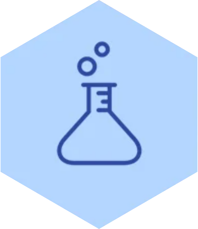 Dark blue icon of a beaker