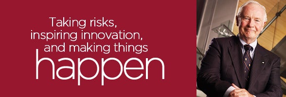 Page banner with former University of Waterloo President Johnston on it