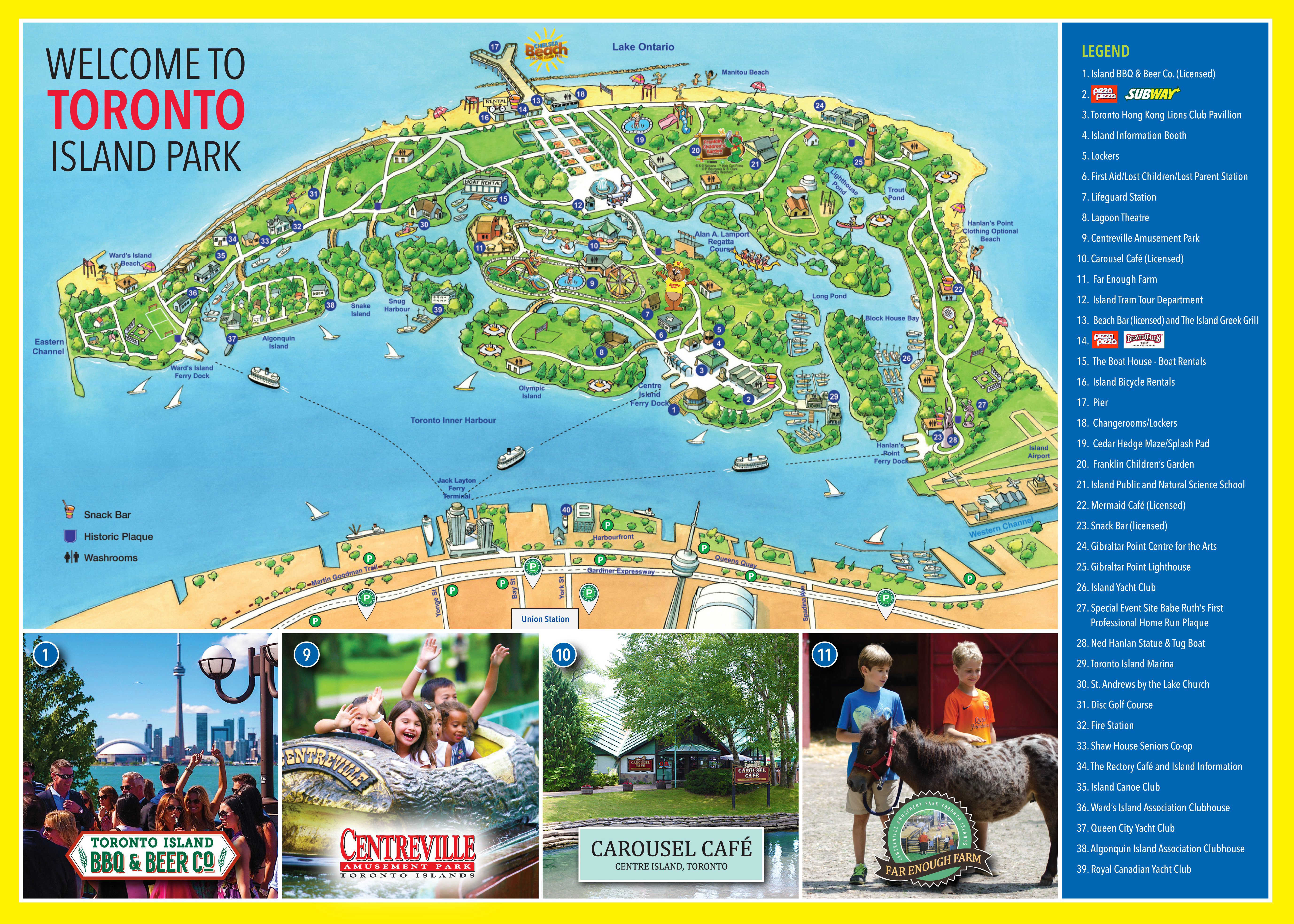 Map of Toronto Island with main attractions