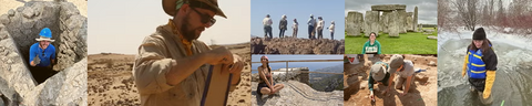 students and faculty working n the field- collage