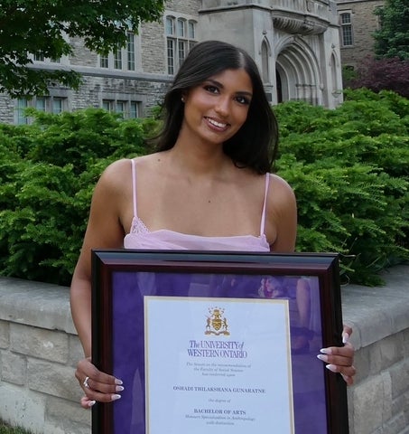 Oshadi received a Bachelor of Arts (Honours Specialization in Anthropology, with Distinction) in 2025 from the Univeristy of Western Ontario. She is pursuing her MA under the supervision of Dr. Adrienne Lo, examining discourses on immigration and xenophobia in Canadian contexts. Her research interests are sociocultural, including language, culture, and the intersections of law and society, with a broader commitment to understanding how anthropological insights can inform policy and public life.      