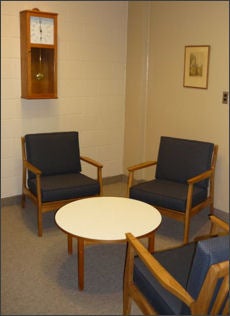 A research lab with chairs and a table
