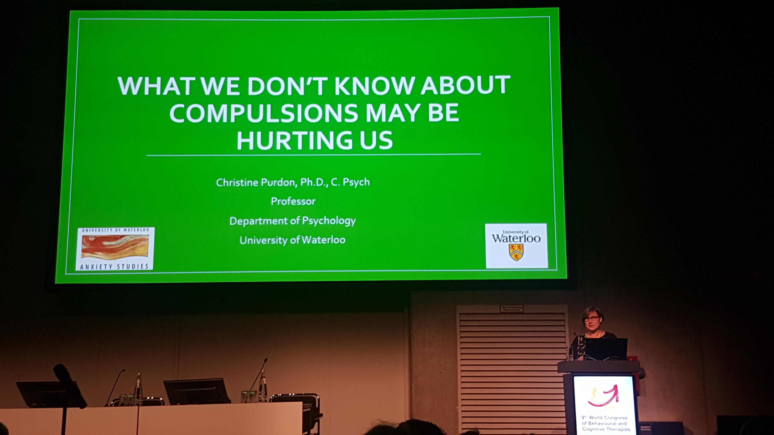 Dr. Purdon delivers her Plenary address at the 9th World Congress of Behavioural and Cognitive Therapies.