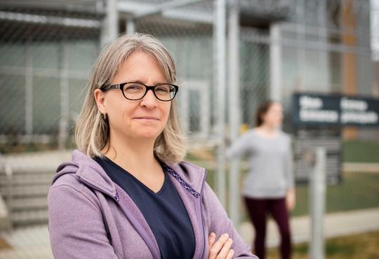 Heather Mair in front of women's prison.