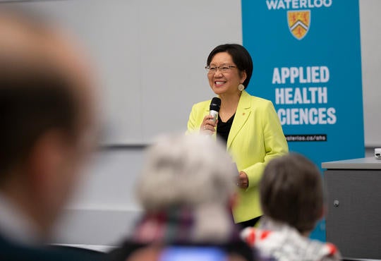 Dean Lili Liu welcomes community to Hallman Lecture.