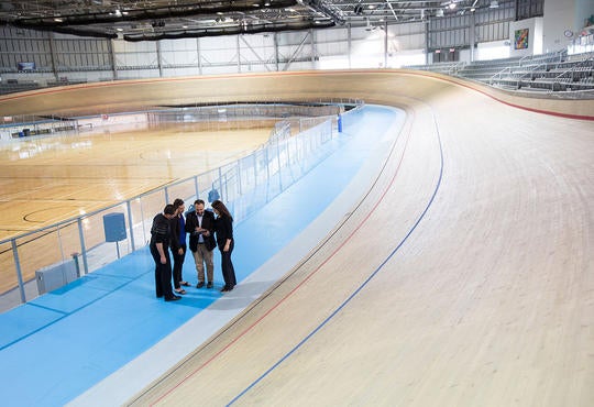 Students and professors gather research data at Milton velodrome.