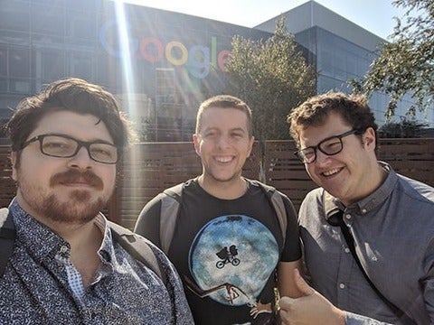 Guillaume Verdon, Michael Broughton and Trevor McCourt in front of Google headquarters