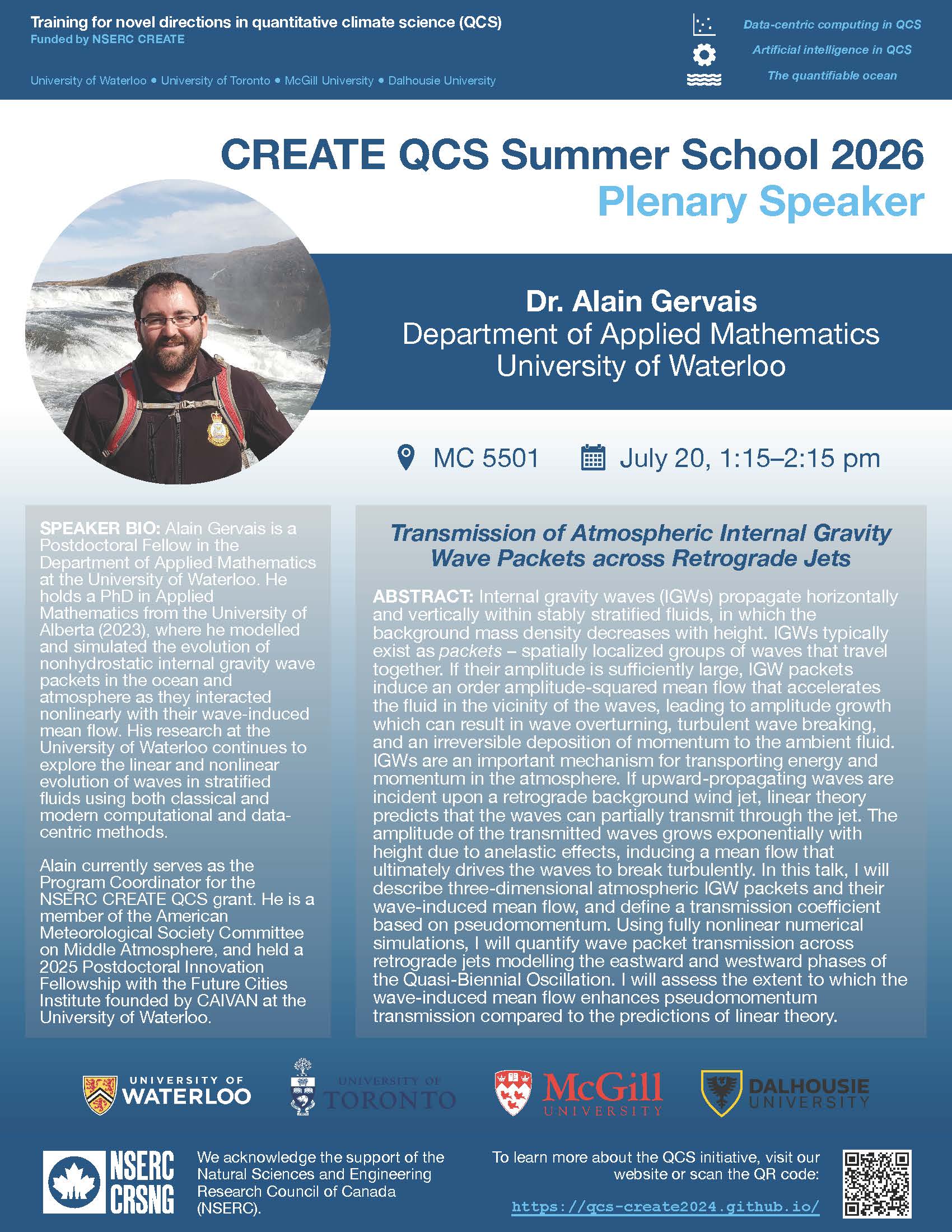 Quantitative Climate Science Seminar | Alain Gervais, Transmission of Atmospheric Internal Gravity Wave Packets across Retrograde Jets