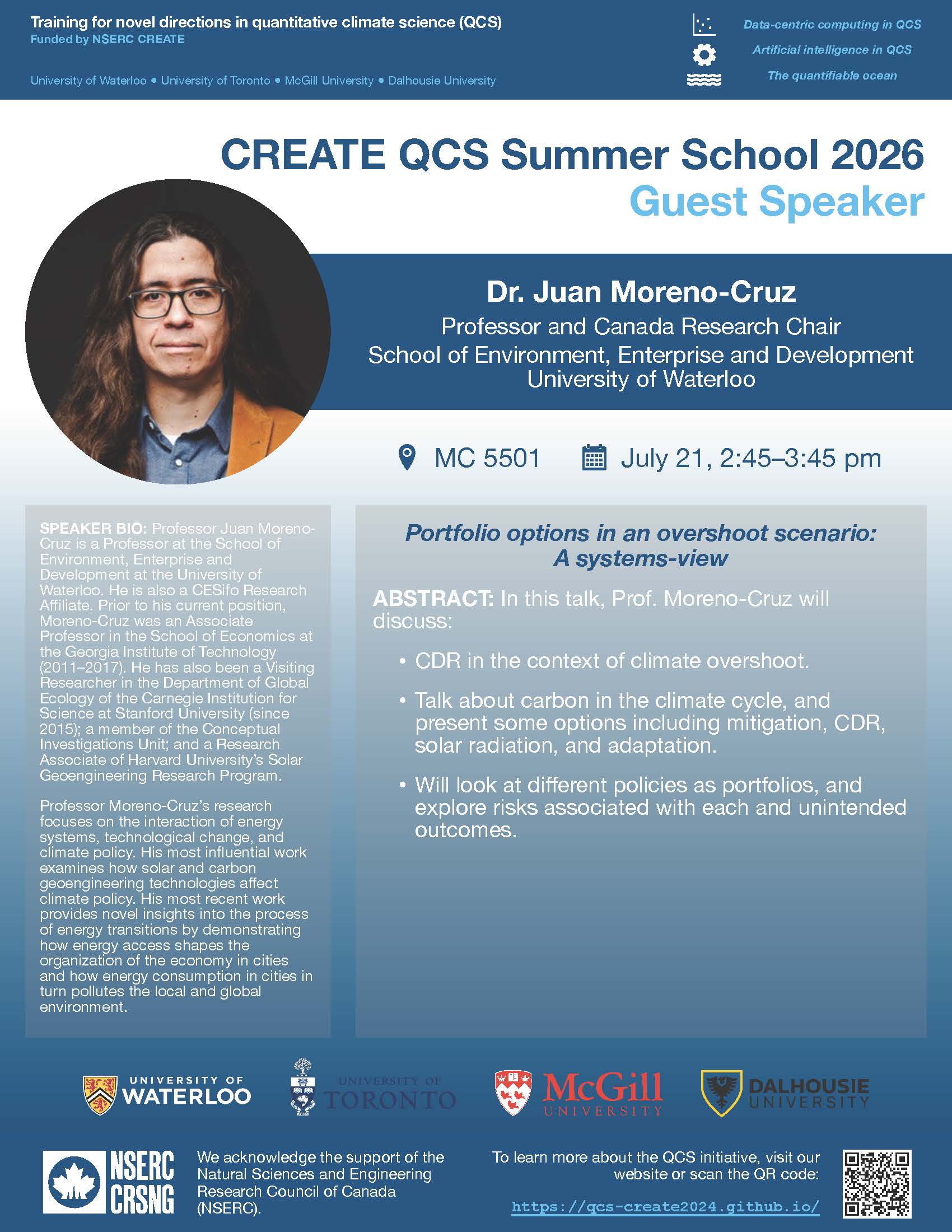 Quantitative Climate Science Seminar | Juan Moreno-Cruz, Portfolio options in an overshoot scenario:  A systems-view