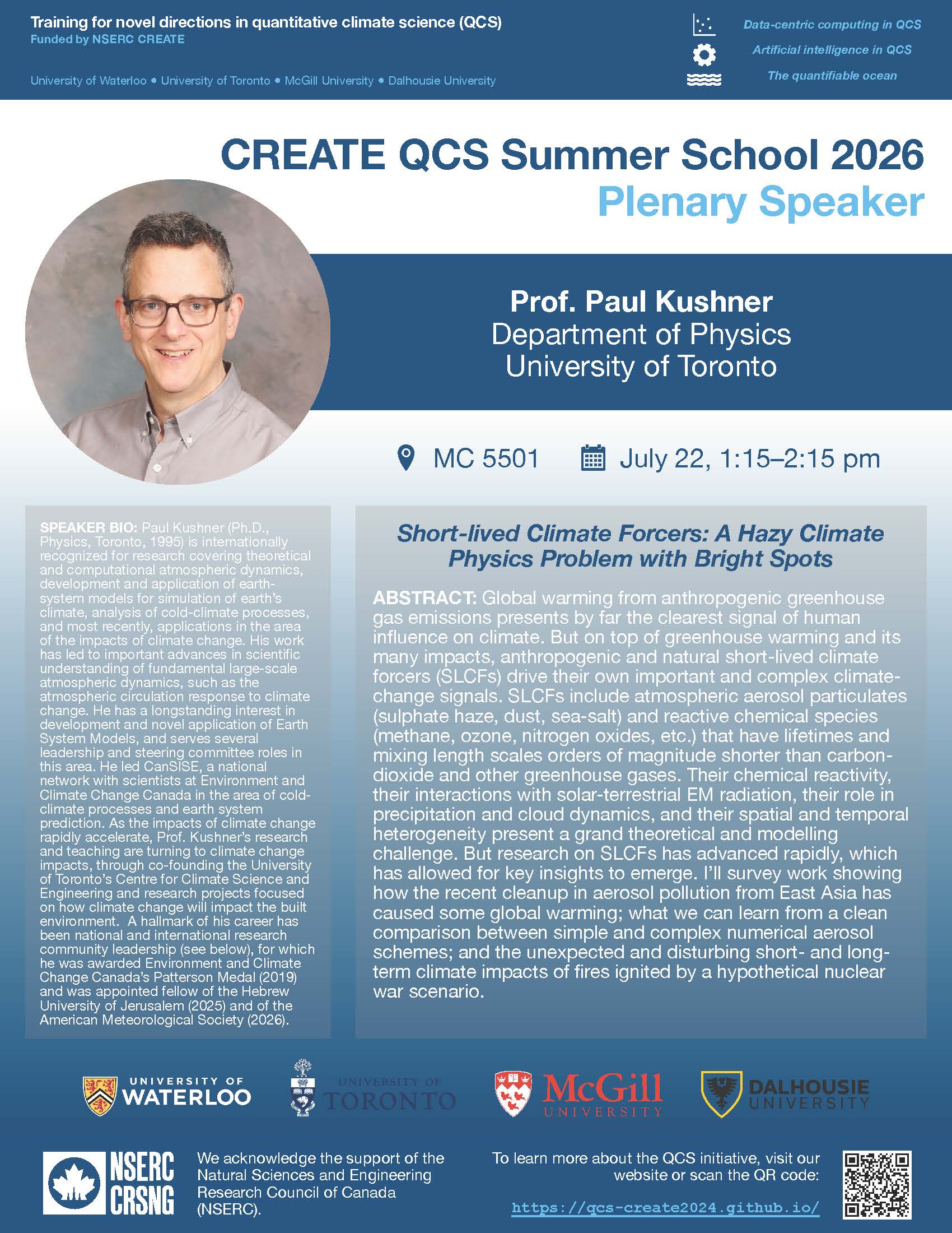 Quantitative Climate Science Seminar | Paul Kushner, Short-lived Climate Forcers: A Hazy Climate Physics Problem with Bright Spots