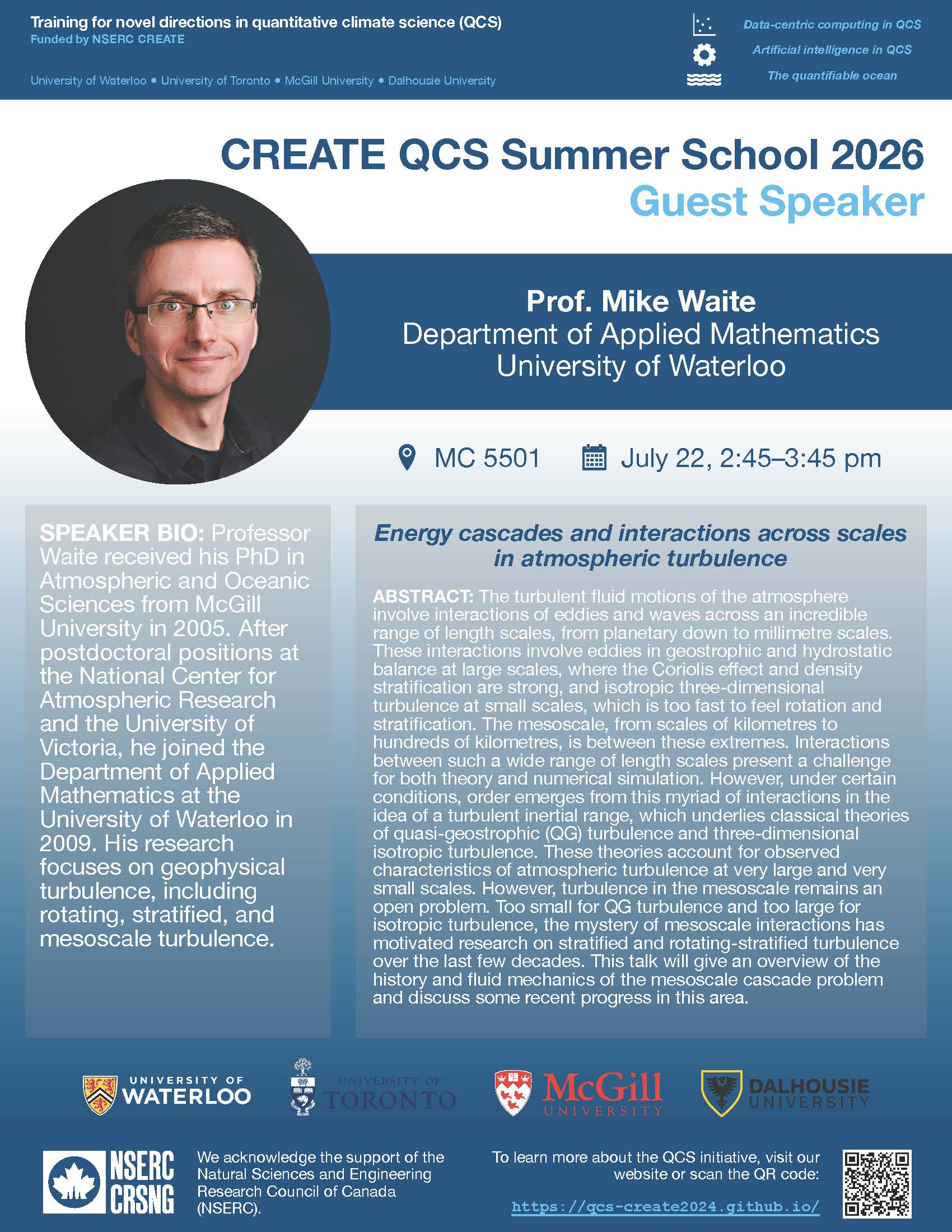 Quantitative Climate Science Seminar | Mike Waite, Energy cascades and interactions across scales in atmospheric turbulence Primary tabs