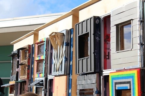 A row of installed facades