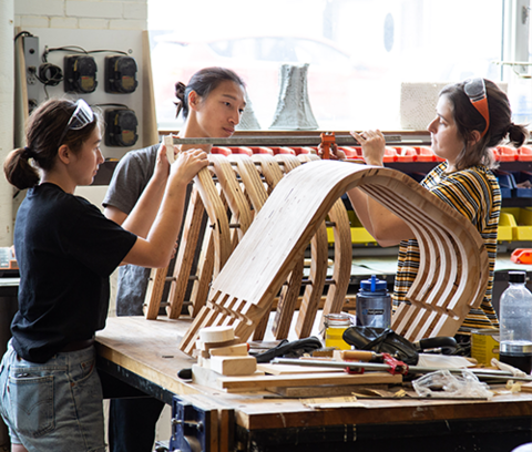 students working in the school of architecture fabrication lab