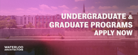 White text, undergraduate and graduate programs apply now on top of an image of the school of architecture 