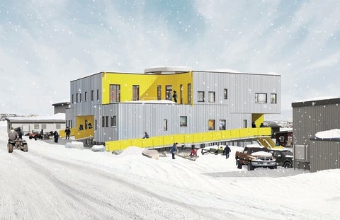 Architectural rendering of the exterior of Inuusirvik Community Wellness Hub