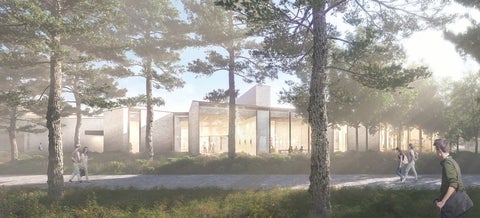 Architectural rendering of the exterior of The Marianne and Edward Gibson Art Museum