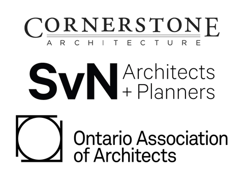 logos of Cornerstone Architects, SvN Architects and the Ontario Association of Architects