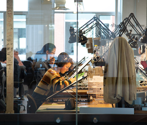 students working in the undergraduate studio at the school of architecture