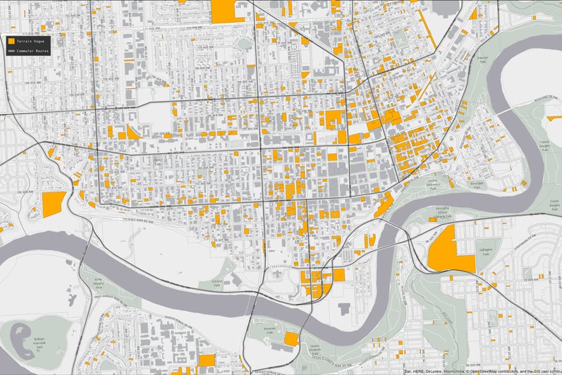 Map of vacant land parcels surrounding the Edmonton City Centre