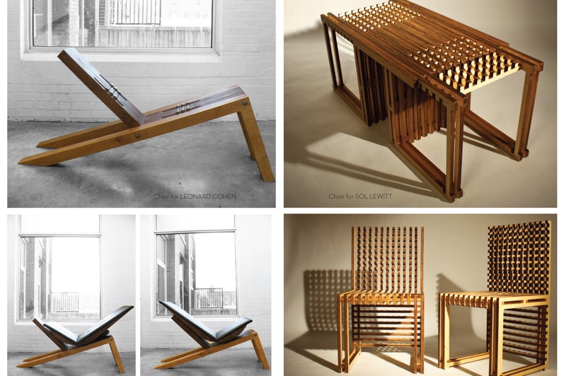 Photographs of two difference chair design. One seems similar to a sunbathing chair, while the other is a very detailed design.